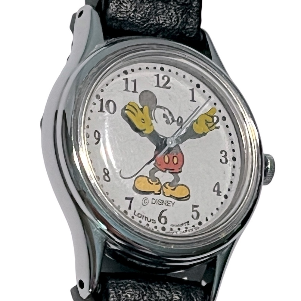 Mickey Mouse Lorus Silver-tone Watch with Black Leather Band Vintage Disney